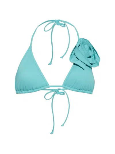 Moschino Rose-detail Bikini Top In Blue