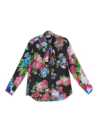 Moschino Floral-pattern Tie-neck Blouse In Multi