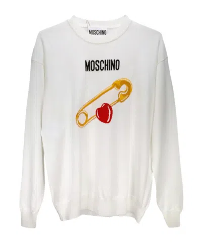 Moschino Round-collar And Long-sleeved Sweater In White