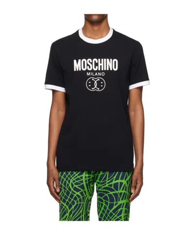 Moschino Round Collar Logo T-shirt In Black