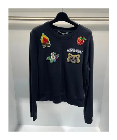 Moschino Round-collar Long-sleeve Hoodie In Black