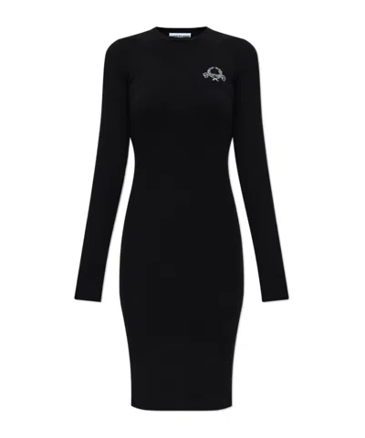 MOSCHINO MOSCHINO LOGO EMBROIDERED RIBBED MIDI DRESS