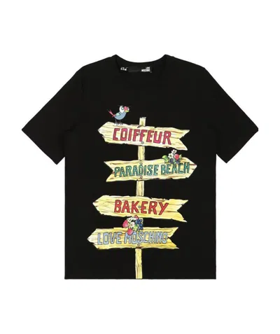 Moschino Round Collar Printed T-shirt In Black