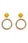 Moschino Round Smile-motif Earrings In Gold