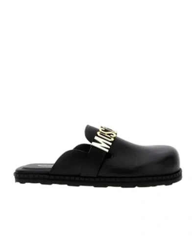 Moschino Round Head Muller Shoes In Black