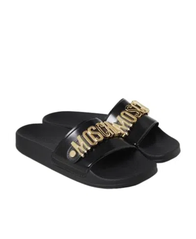 Moschino Round-headed Slippers In Black