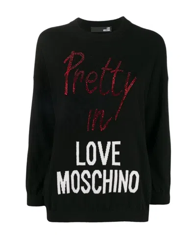 Moschino Round Neck Knitted Sweater In Black