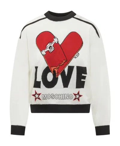 Moschino Round Neck Logo Sweater In White