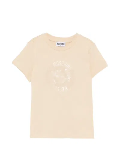 Moschino Kids' Round-neck Logo T-shirt In Neutral