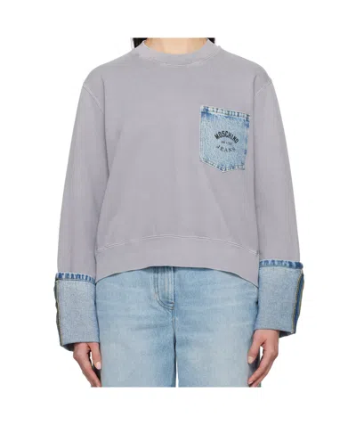 Moschino Round Neck Long Sleeve Sweatshirt In Gray
