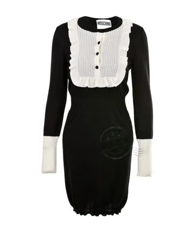 Moschino Round Neck Long-sleeved Dress In Black