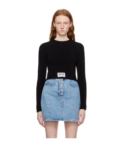 Moschino Round Neck Long-sleeved Sweater In Black