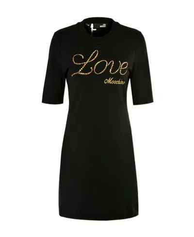 Moschino Round Neck Short-sleeved Dress In Black