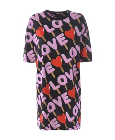 Moschino Round Neck Short-sleeved Dress In Black