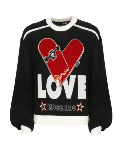 Moschino Round Neck Sweater In Black
