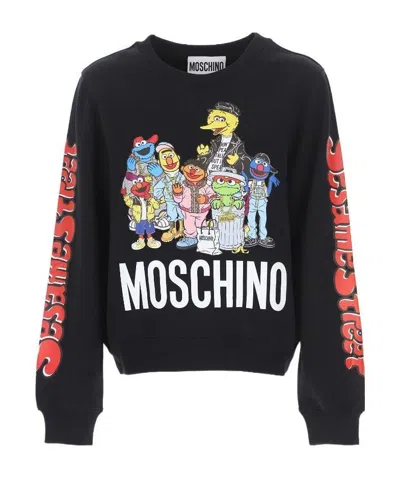 Moschino Round-necked Logo Sweater In Black