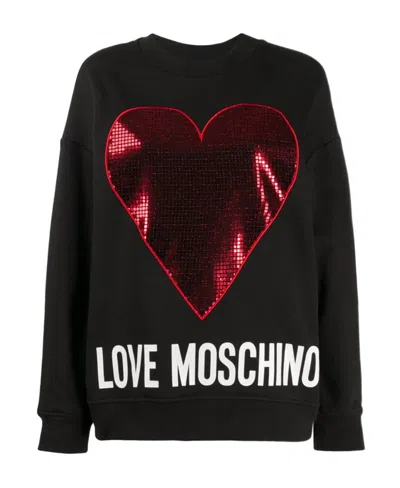 Moschino Round-necked Logo Sweater In Black