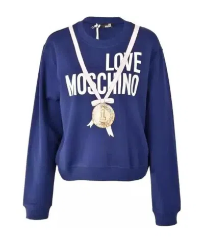 Moschino Round-necked Logo Sweater In Blue