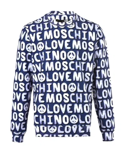 Moschino Round-necked Logo Sweater In Blue