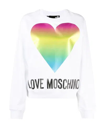 Moschino Round-necked Logo Sweater In White