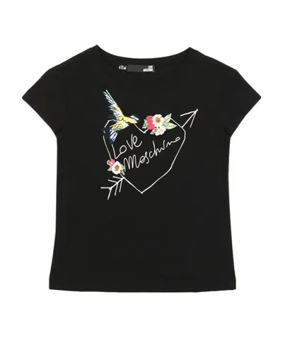 Moschino Round-necked Logo T-shirt In Black