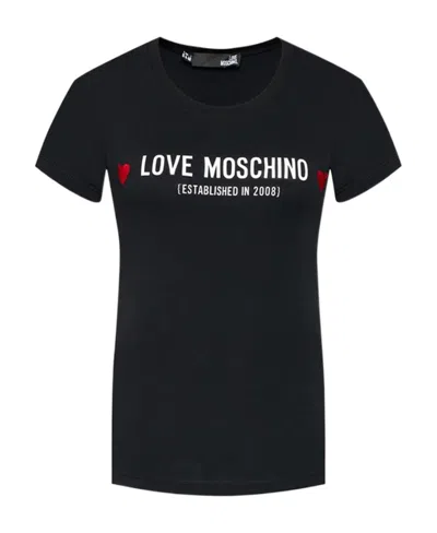 Moschino Round-necked Logo T-shirt In Black