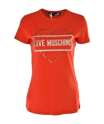 Moschino Round-necked Logo T-shirt In Red
