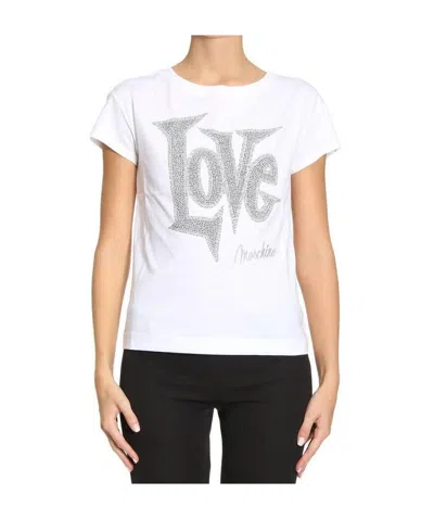 Moschino Round-necked Logo T-shirt In White