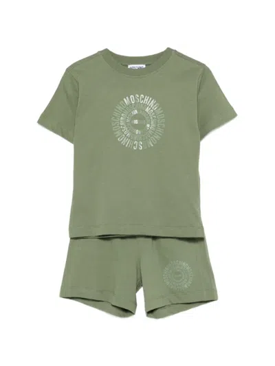 Moschino Kids' Round-print Shorts Set In Green