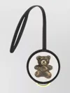 Moschino Round Teddy Bear Wrist Strap Keychain In Black