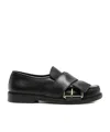 Moschino Belted Up Leather Loafers In Black