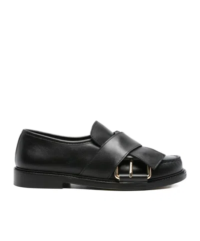 Moschino Round Toe Loafers In Black