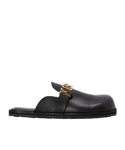 Moschino Round Toe Slippers In Black