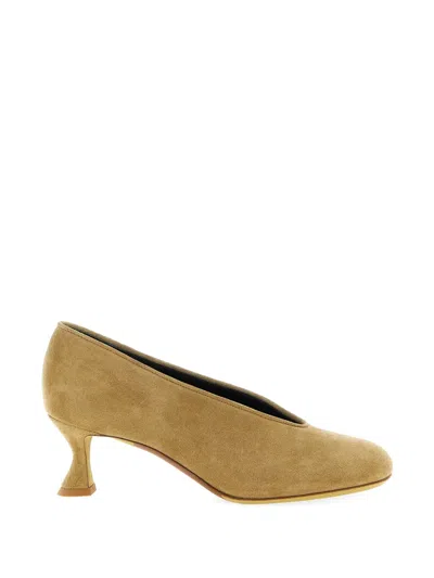 Moschino Duck Pumps Curved Heel Suede Finish In Brown