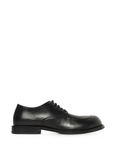 Moschino Round-toe Leather Derby Shoes In Black