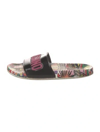Pre-owned Moschino Rubber Graphic Print Slides In Multicolor