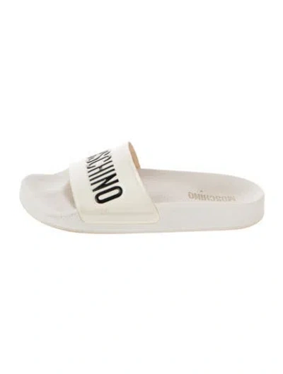 Pre-owned Moschino Rubber Graphic Print Slides In Neutrals