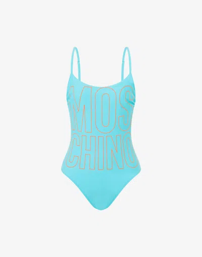 Moschino Rubber Logo One-piece Swimsuit In Blue
