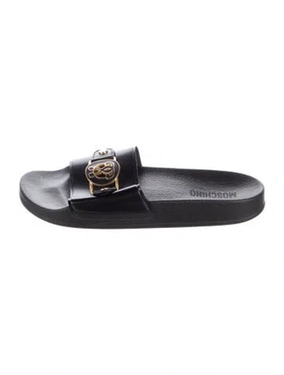 Pre-owned Moschino Rubber Slides In Black