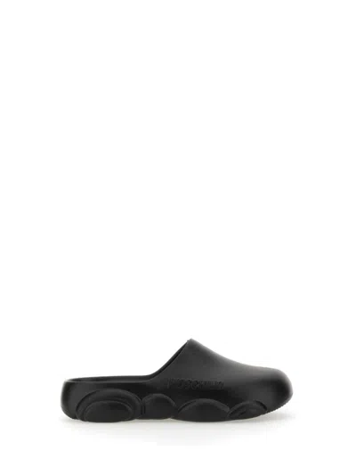 Moschino Couture Rubber Teddy Sole Mules In Black