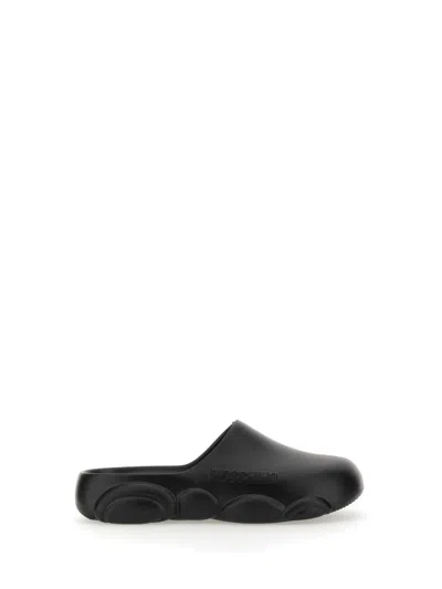 Moschino Round-toe Chunky-sole Slides In Black