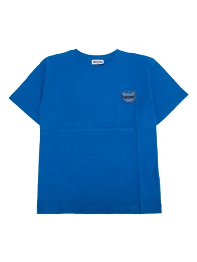 Moschino Kids' Rubberised-logo Cotton T-shirt In Blue