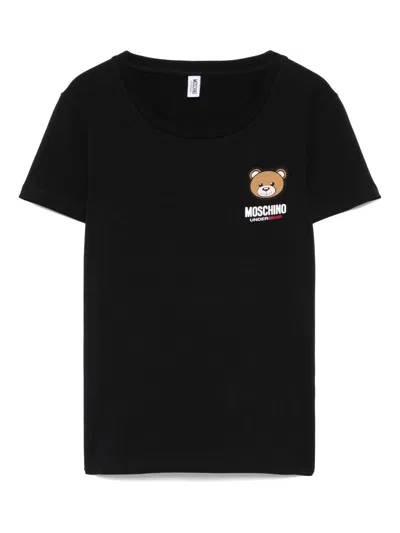 Moschino Rubberised-logo T-shirt In Black