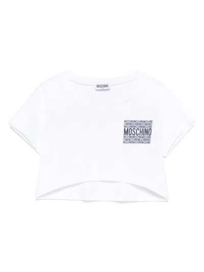 Moschino Kids' Rubberised-logo T-shirt In White