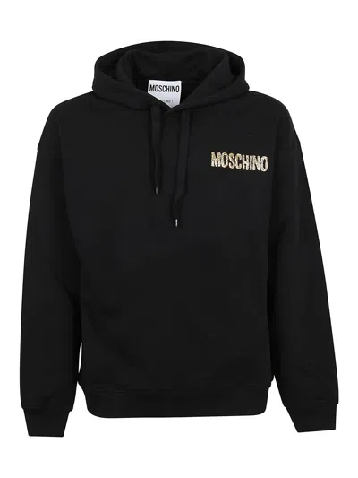 Moschino Rubberized Logo Hoodie In Black