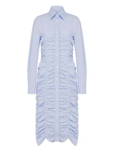 Moschino Ruched Button-down Midi Dress In Blue