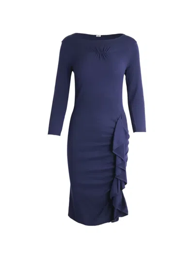 Pre-owned Moschino Ruffle-detail Long-sleeve Midi Dress In Blue