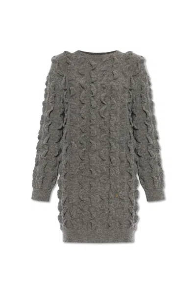 Moschino 3d Ruffles Knitted Mini Dress In Grey
