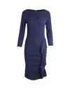 Moschino Ruffle Midi Dress In Navy Blue Wool In Blue
