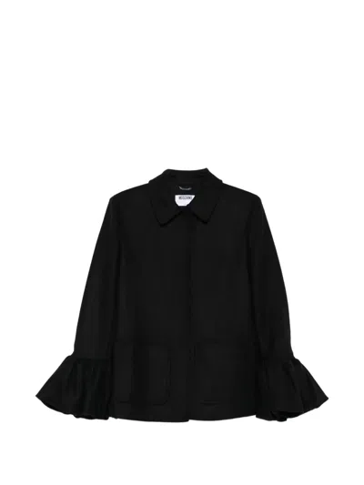 Moschino Ruffle-sleeve Coat In Black